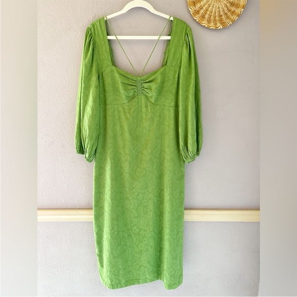 Anthropologie Maeve Low Back Jacquard Green Midi Dress - Picture 5 of 6